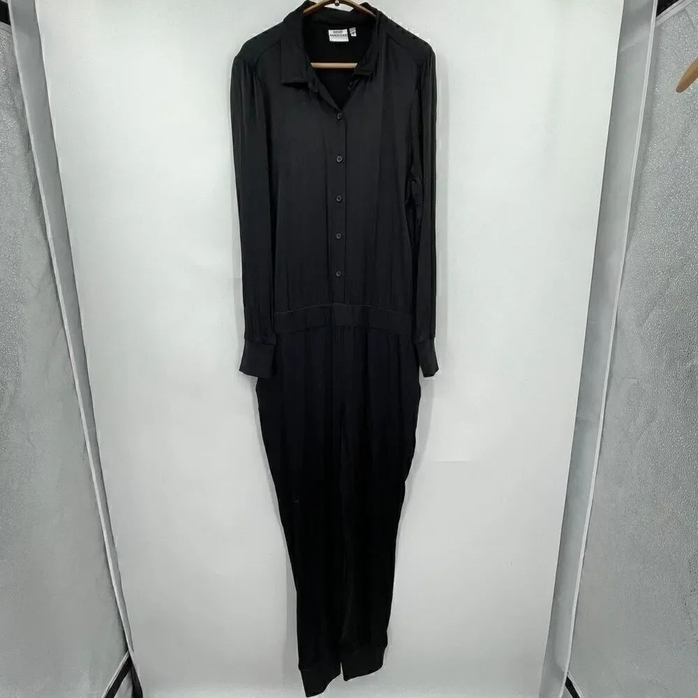 Good American Black Satin Straight Leg Style Jogger Jumpsuit Size 3